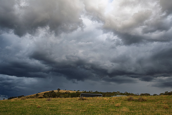 Stormy skies over the rural countryside