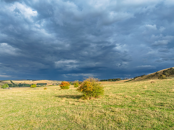 Stormy skies over the rural countryside