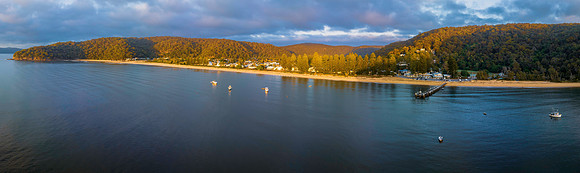 Sunrise panorama views over the seaside village of Patonga and B