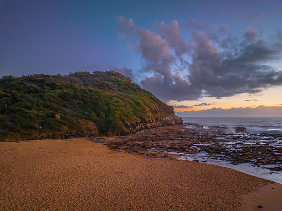 Dawn at the seaside and rock platform