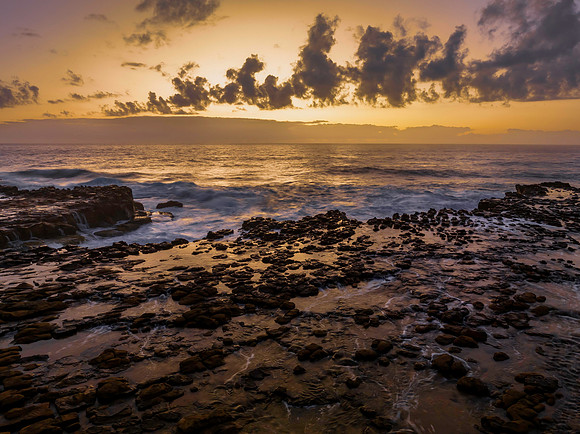 Dawn at the seaside and rock platform