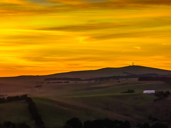 High-Cloud Sunrise Over Rural Landscapes on the Edge of a Countr