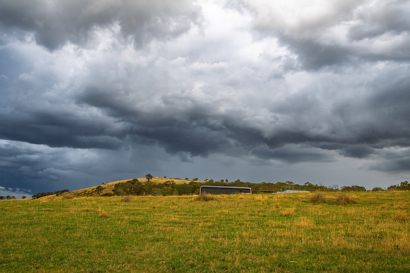 Stormy skies over the rural countryside