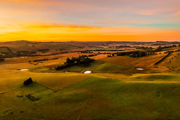 High-Cloud Sunrise Over Rural Landscapes on the Edge of a Countr
