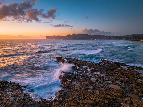 Dawn at the seaside and rock platform