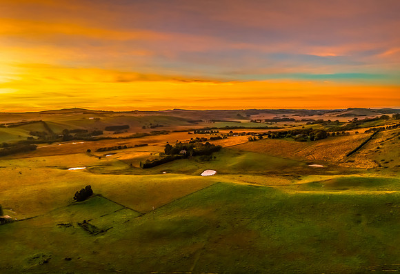 High-Cloud Sunrise Over Rural Landscapes on the Edge of a Countr