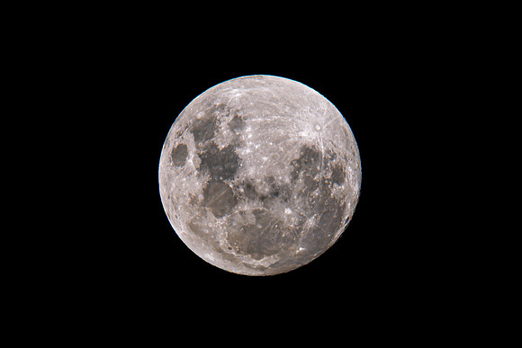 Earth's moon at 99 percent full in the early evening night sky