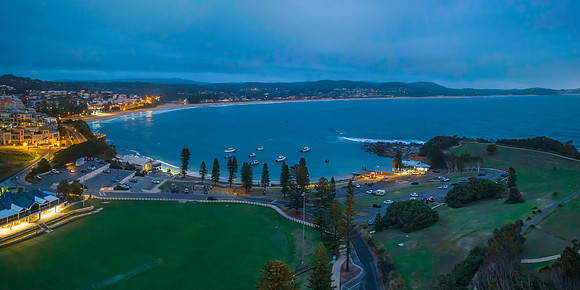 Hazy Summer Sunrise Suburban Seascape Panorama