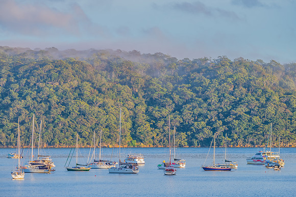 Early morning fog rolling through the Pittwater at Palm Beach