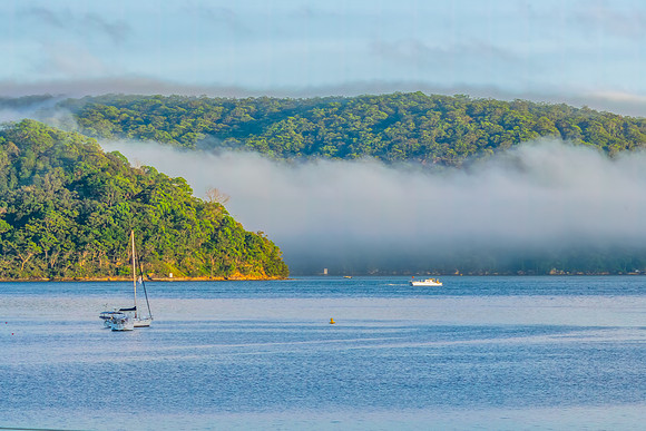 Early morning fog rolling through the Pittwater at Palm Beach