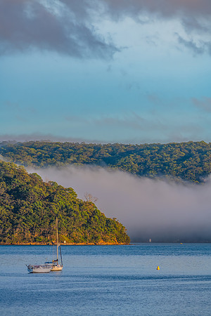 Early morning fog rolling through the Pittwater at Palm Beach