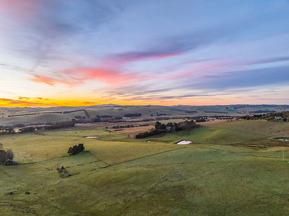 Winter Sunrise over the rural countryside with high cloud
