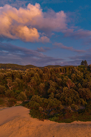 Summer sunrise at the beach with a view over the nature reserve