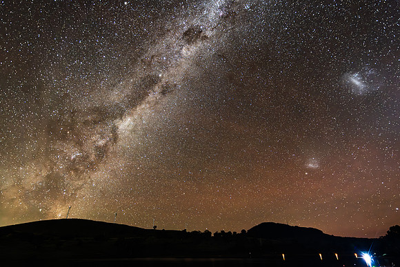 Aurora Australis diffuse in the night sky with The Milky Way