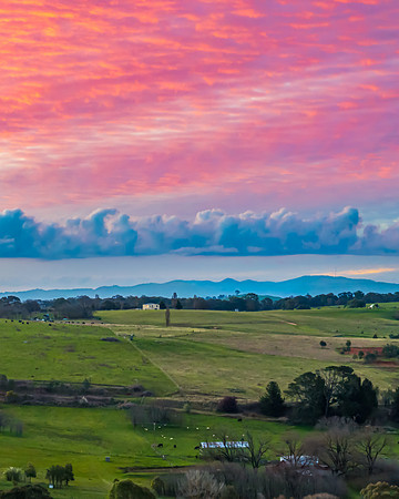Sunset and clouds over the rural farmland