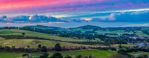 Sunset and clouds over the rural farmland