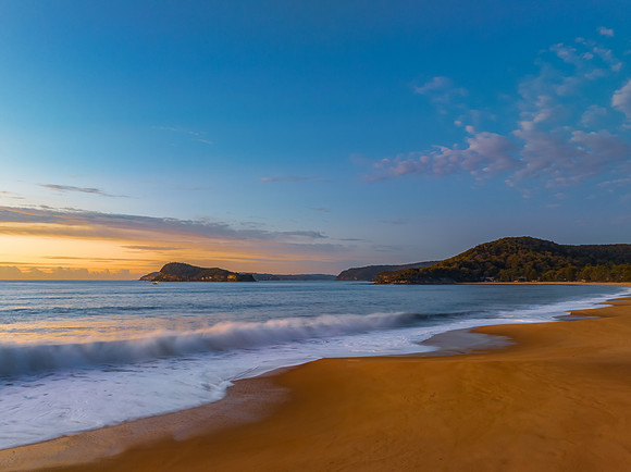 Aerial sunrise seascape with high cloud