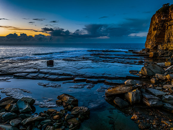 Sunrise sea views and rocky inlet