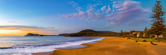 Aerial sunrise panorama at the beach