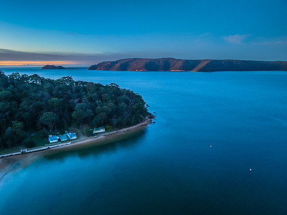 Dawn over the bay and mountain ranges