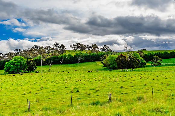 Spring landscape in the countryside with rain clouds