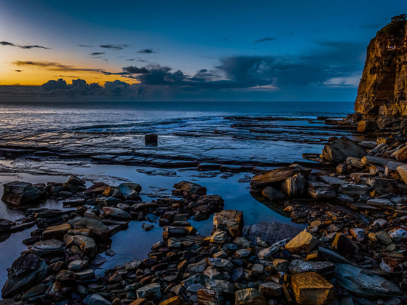 Sunrise sea views and rocky inlet