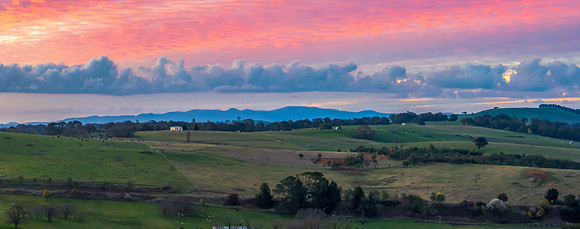 Sunset and clouds over the rural farmland