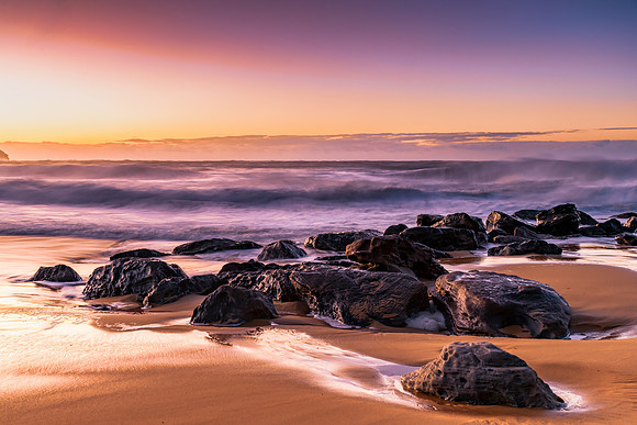 Sunrise and Waves - Surf's up at the seaside