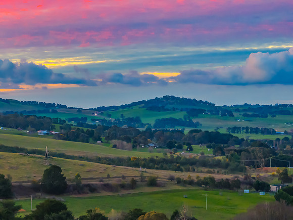 Sunset and clouds over the rural farmland