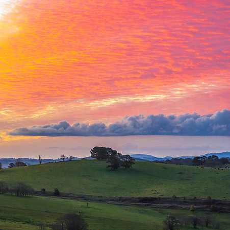 Sunset and clouds over the rural farmland