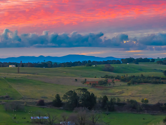 Sunset and clouds over the rural farmland
