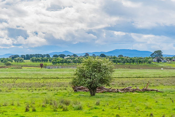 Spring landscape in the countryside with rain clouds