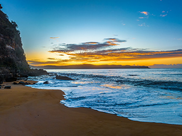 Aerial sunrise seascape with high cloud