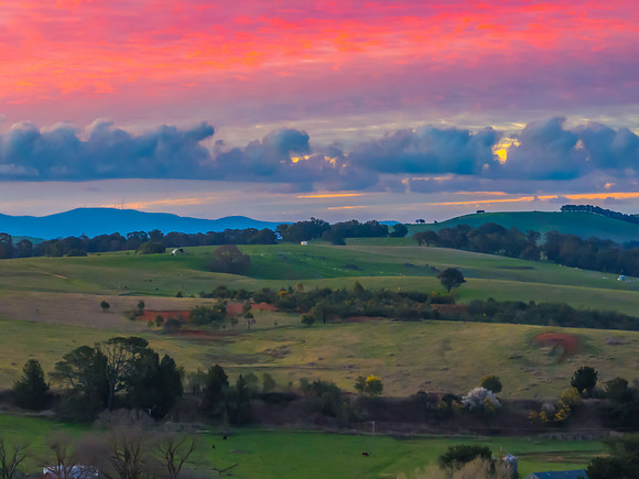 Sunset and clouds over the rural farmland