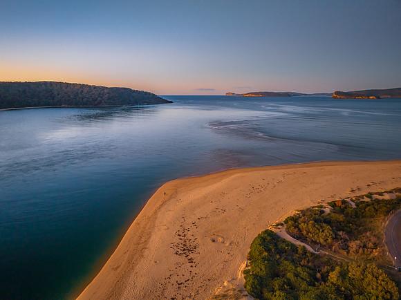 Aerial sunrise at the waterfront