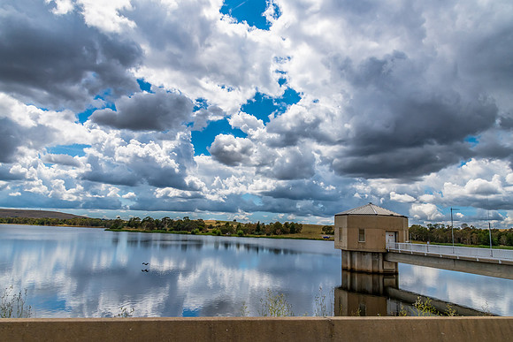 Crookwell Dam and rain clouds in the Southern Tablelands