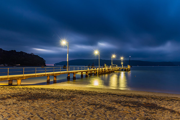 First Light Waterscape with Starbursts  Lights on the Wharf