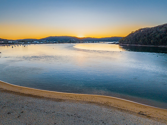 Aerial sunrise at the waterfront