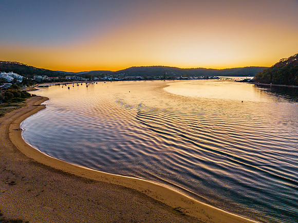 Aerial sunrise at the waterfront