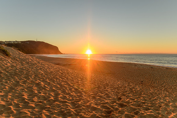 Sunrise Beach Seascape with Sunburst