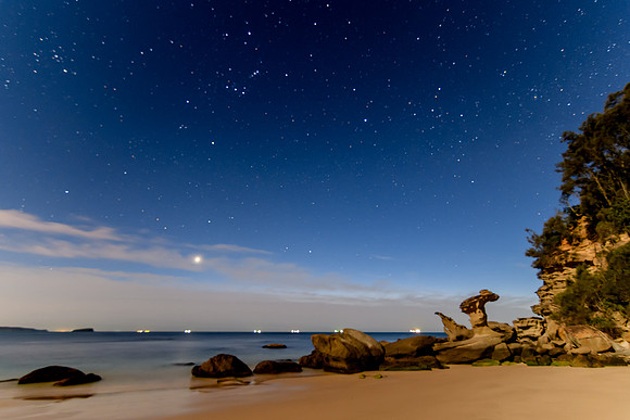 Rocky Seascape with Stars