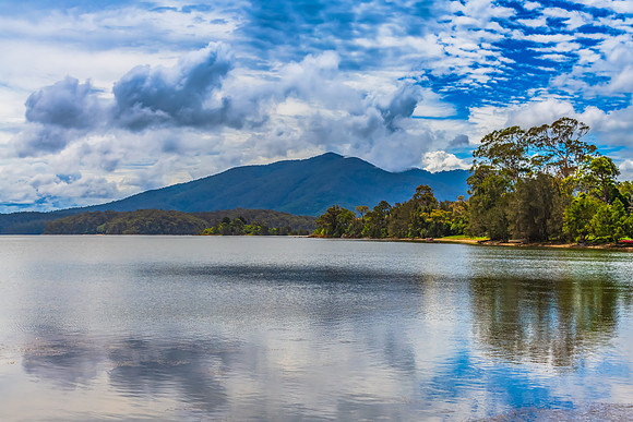 After the rain at Wallaga Lake with mountain backdrop