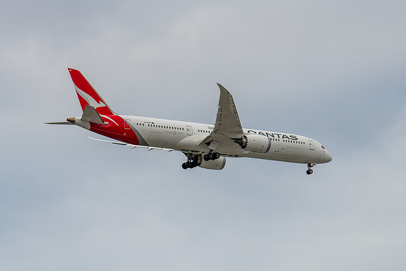 Qantas (Spirit of Australia) VH-ZNF Aircraft in the cloudy after