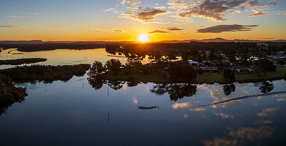 Ohmas Bay Sunset Panorama with Clouds and Reflections