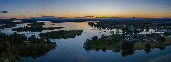 Sunset panorama over the bay and rivers