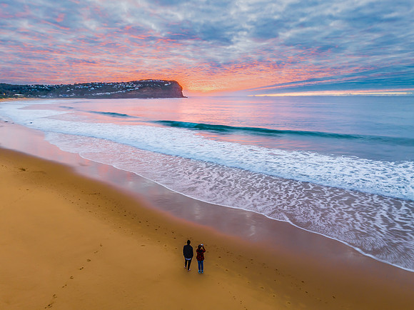 Stratus cloud filled sunrise over the ocean