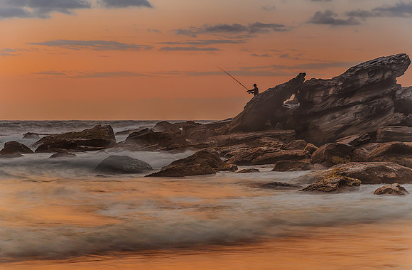 The Fisherman - Rocky Dawn Seascape