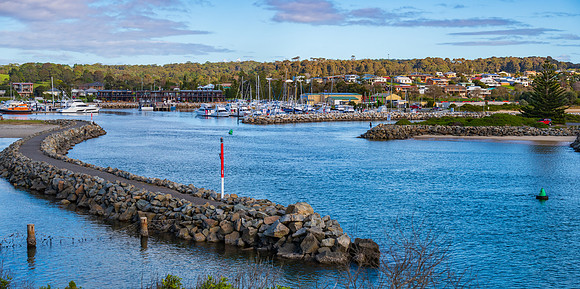 A winters day seascape and breakwall at Bermagui
