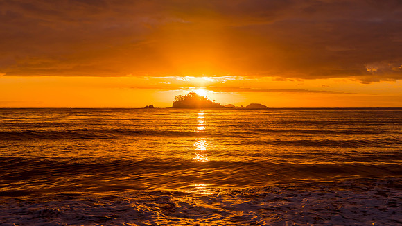 Orange Sunrise Seascape with Island