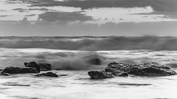Black and White Sunrise Seascape with Big Surf